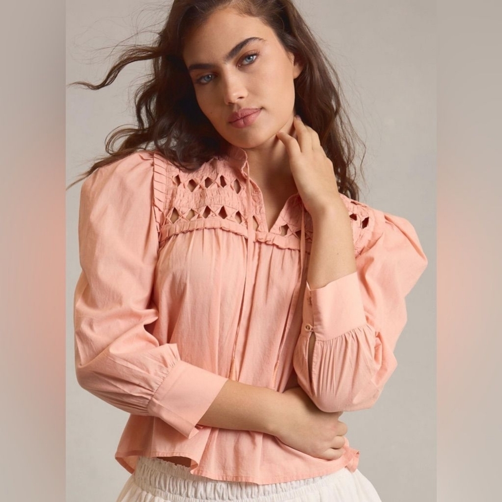 Anthropologie Self Contrast Puff Sleeve Blouse